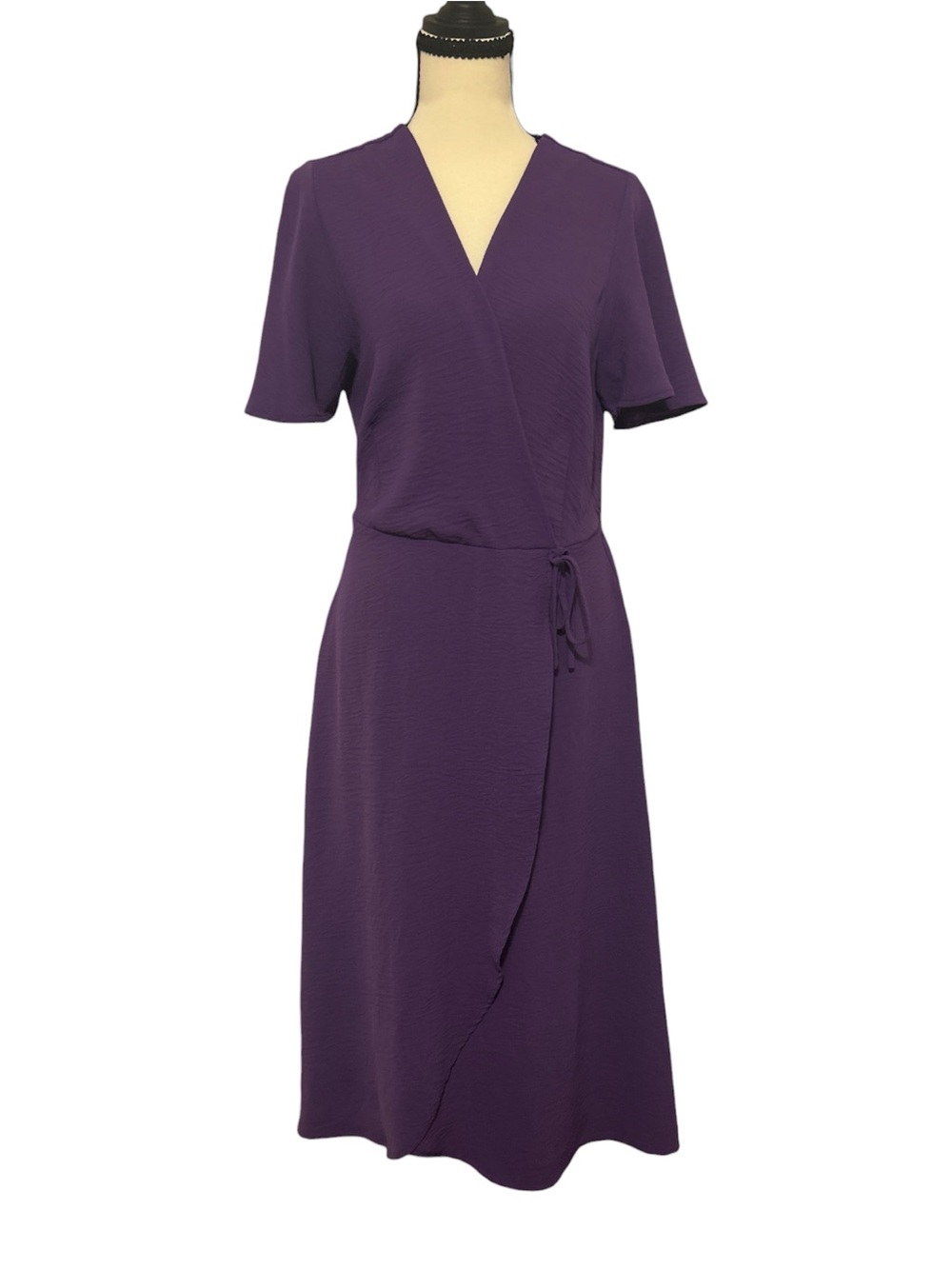 Monteau Los Angeles Purple Midi V-Neck Wrap Dress Sz L Dress